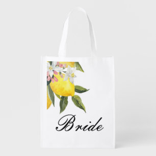 PINK FLORAL LEMONS GROCERY BAG