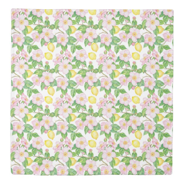 Pink Floral Lemons Pattern  Duvet Cover (Front)