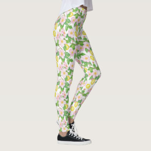 Pink Floral Lemons Pattern  Leggings