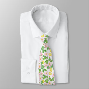 Pink Floral Lemons Pattern  Neck Tie