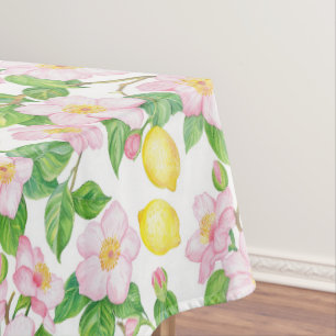 Pink Floral Lemons Pattern Tablecloth