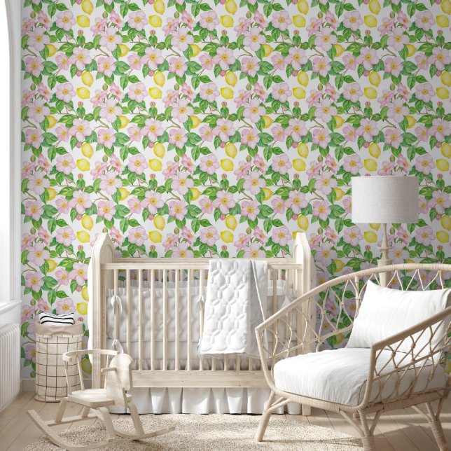 Pink Floral Lemons Pattern  Wallpaper (Kids)