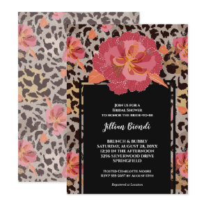 Pink Floral Leopard Animal Print Bridal Shower Invitation