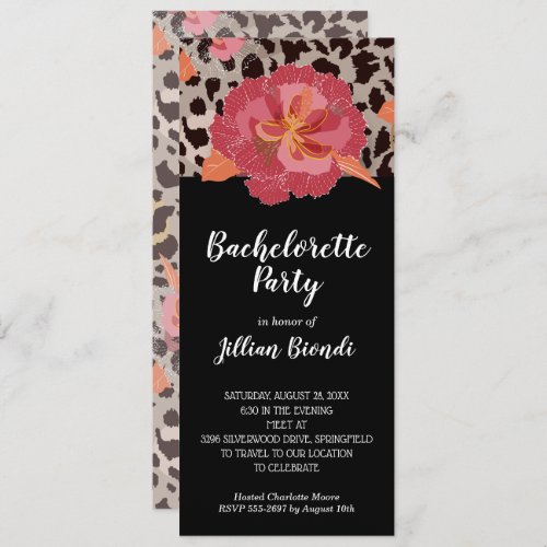 Pink Floral Leopard Print Bachelorette Party Invitation