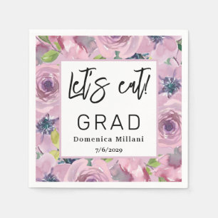 Pink Floral Lets eat Graduation Napkins