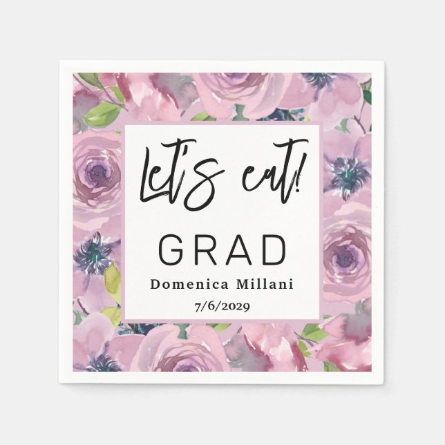 Pink Floral Lets eat Graduation Napkins (Front)