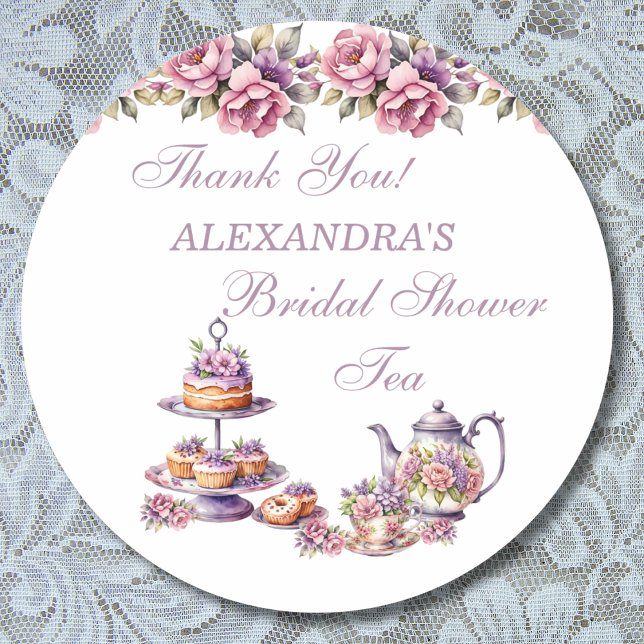 Pink Floral Lilac Tea Party Bridal Shower Favor Classic Round Sticker (Creator Uploaded)