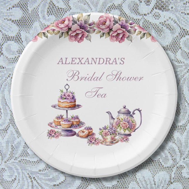 Pink Floral Lilac Tea Party Bridal Shower Paper Plates (Creator Uploaded)
