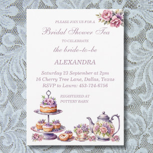 Pink Floral Lilac Whimsical Tea Bridal Shower  Invitation