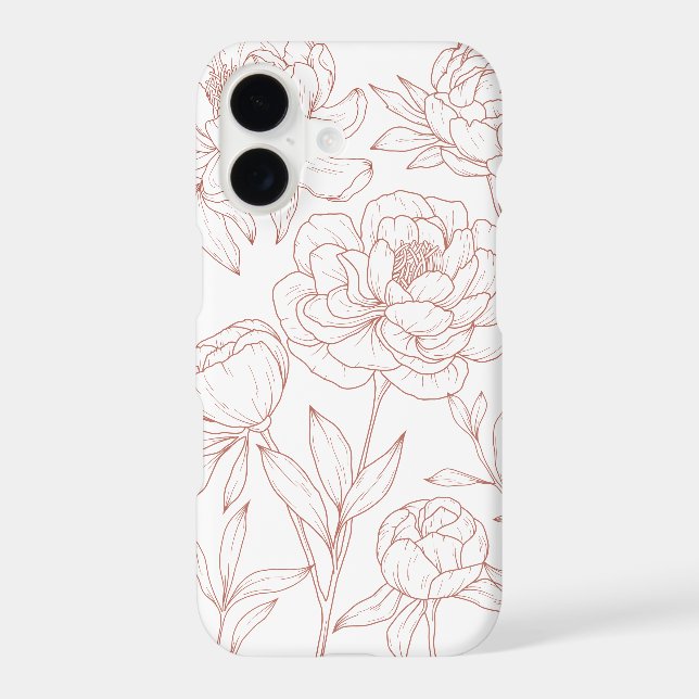 Pink Floral Line Drawing  iPhone Case (Back)