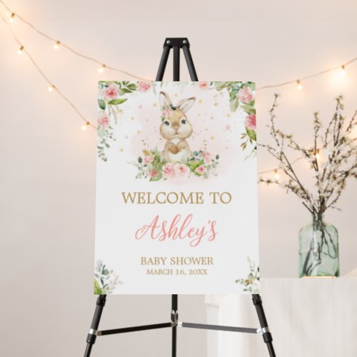 Pink Floral Little Bunny Welcome Sign