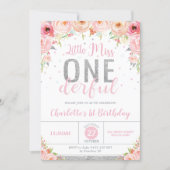 Pink Floral Little Miss Onederful 1st Birthday Invitation (Front)