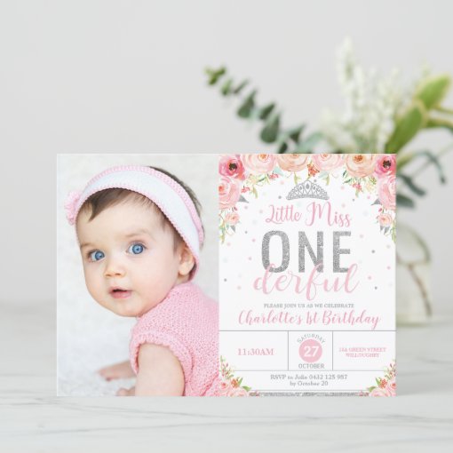 Pink Floral Little Miss Onederful 1st Birthday Invitation | Zazzle