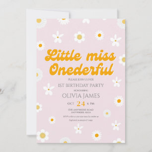 Pink floral little miss onederful first birthday invitation