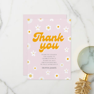 Pink floral little miss onederful first birthday thank you card