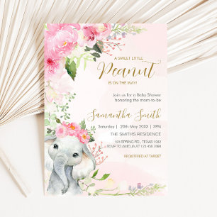 Pink Floral Little Peanut Baby Shower Invitation