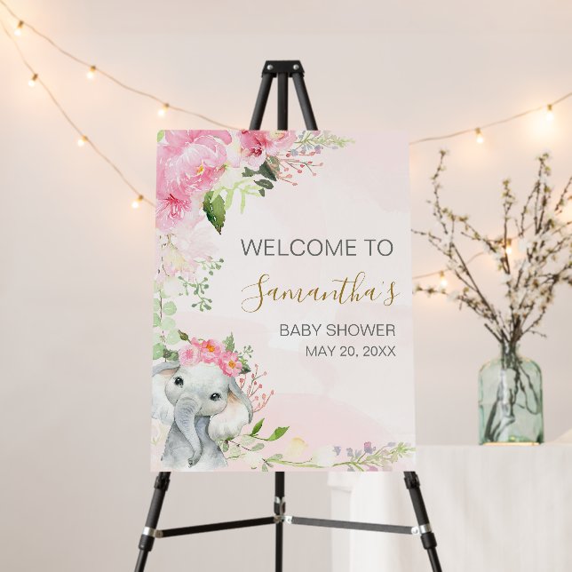 Pink Floral Little Peanut Baby Shower Welcome Sign (In Situ (Stand))
