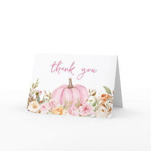 Pink Floral Little Pumpkin Baby Shower  Thank You Card