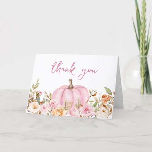 Pink Floral Little Pumpkin Baby Shower  Thank You Card