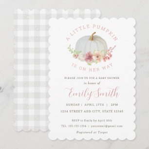 Pink Floral Little Pumpkin Fall Baby Girl Shower Invitation