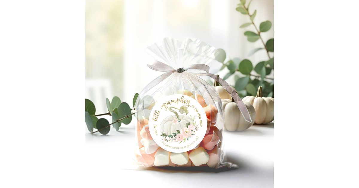 Pink Floral Little Pumpkin Fall Baby Shower Classic Round Sticker | Zazzle