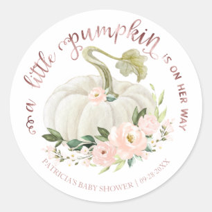 Pink Floral Little Pumpkin Fall Baby Shower Classic Round Sticker