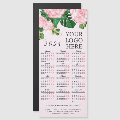 Pink Floral Logo German 2024 Magnetic Calendar