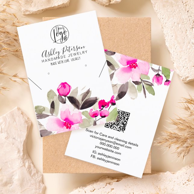 Pink floral logo jewelry earring necklace business card (Creator Uploaded)