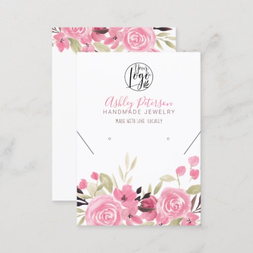 Pink floral logo jewelry earring necklace Qr code Business Card