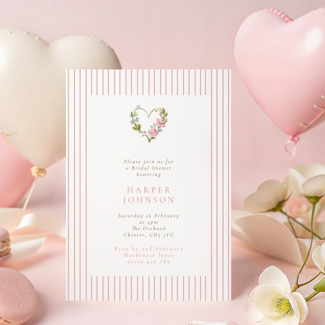 Pink Floral Love Heart Valentines Bridal Shower Invitation (Creator Uploaded)