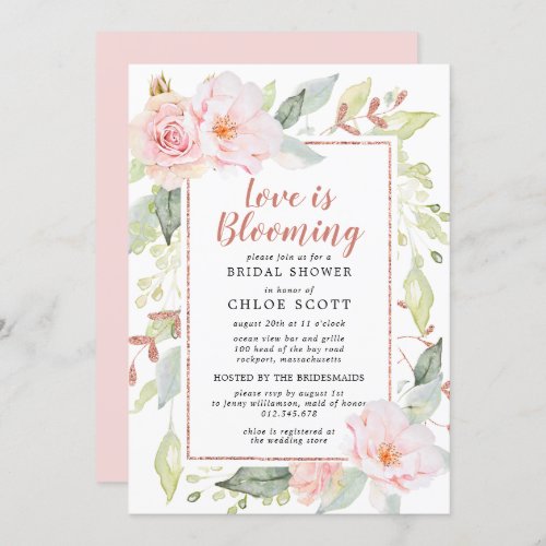 Pink Floral Love is Blooming Bridal Shower Invitation