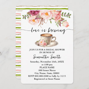 Pink Floral Love is Brewing Bridal Shower Coffee Invitation