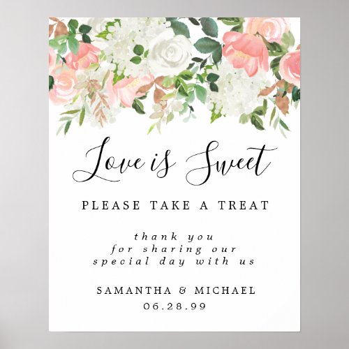 Pink Floral Love is Sweet Wedding Dessert Bar Post Poster
