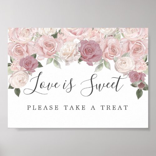 Pink Floral Love is Sweet Wedding Dessert Bar Sign