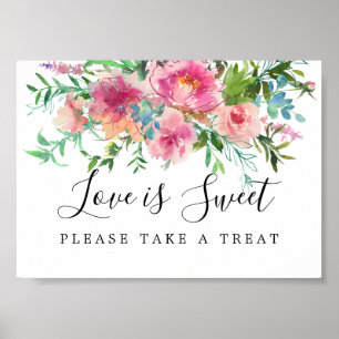 Pink Floral Love is Sweet Wedding Dessert Bar Sign