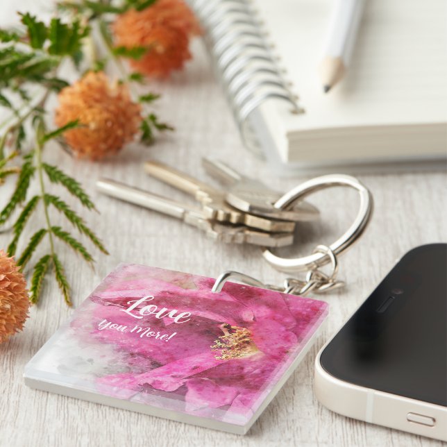 Pink Floral Love You More  Keychain (Front Right)