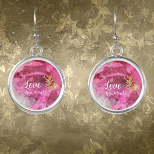 Pink Floral Love You More Silver-Plated Drop Earrings