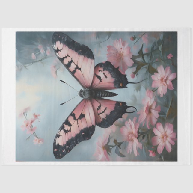 Pink Floral Luna Moth Tissue Paper (Front)