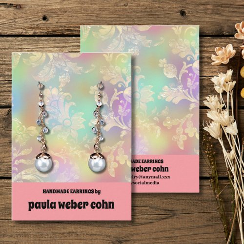 Pink Floral Luxury Earring Display Business Card