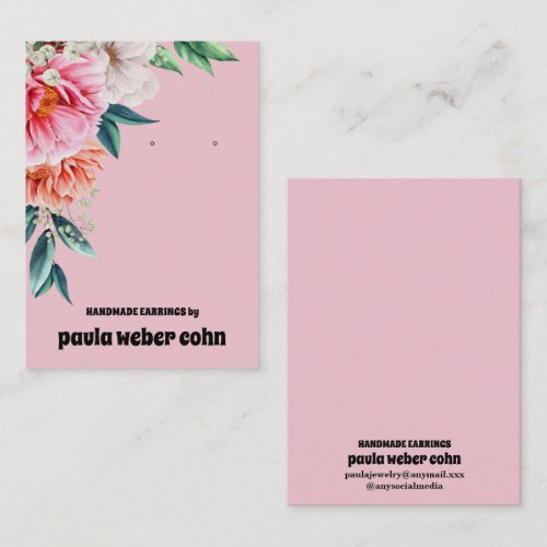 Pink Floral Luxury Earring Display Business Card