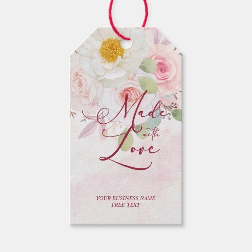 Pink Floral Made with Love Whimsical Quote Gift Tags