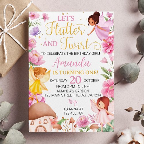 Pink Floral Magical Fairy Birthday Invitation