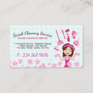 Pink Floral Maid House Cleaning Service Business Card