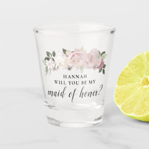 Pink Floral Maid of Honor Proposal Shot Glass