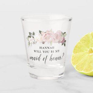 Pink Floral Maid of Honor Proposal Shot Glass