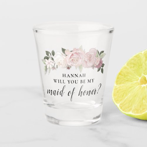 Pink Floral Maid of Honor Proposal Shot Glass