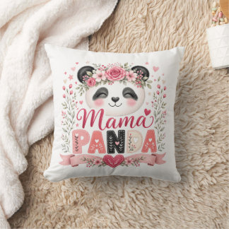 Pink Floral Mama Panda Motherhood Illustration Throw Pillow