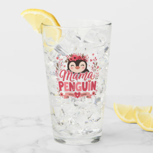 Pink Floral Mama Penguin Motherhood Illustration Glass