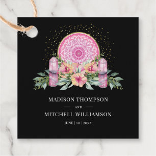 Pink Floral Mandala Crystals Metaphysical Wedding Favor Tags
