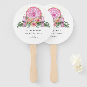 Pink Floral Mandala Crystals Metaphysical Wedding Hand Fan